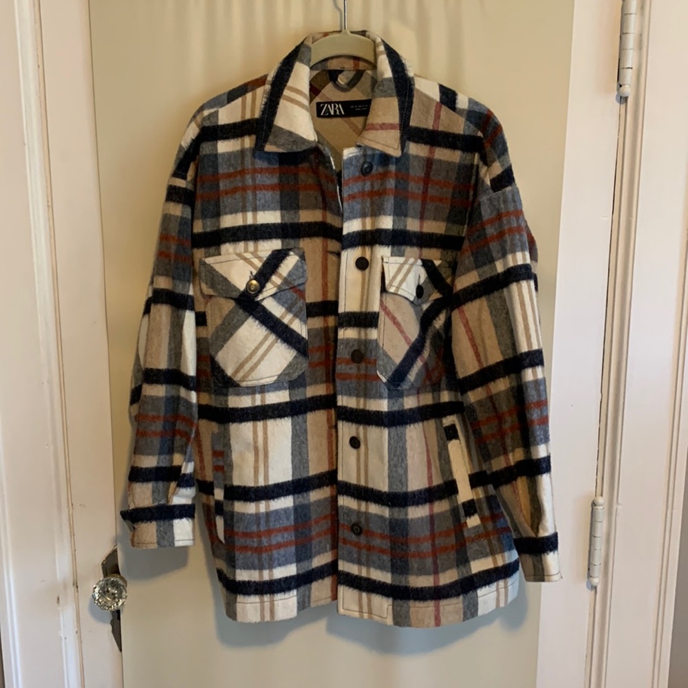 Zara Oversized Shacket Plaid Jacket